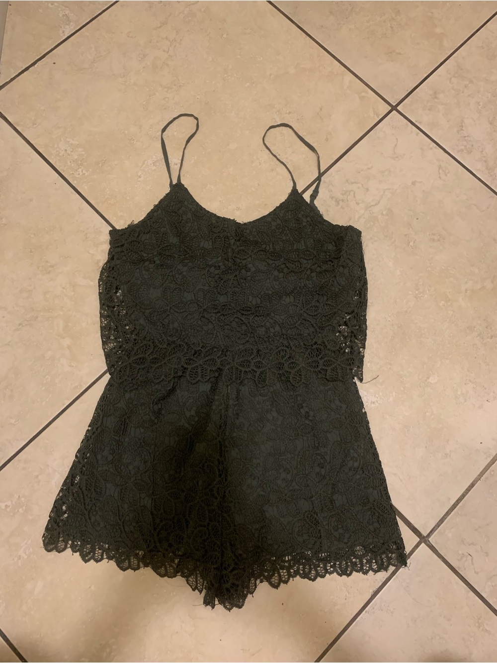 Zara Lace Spaghetti Strap Romper in Dark Green